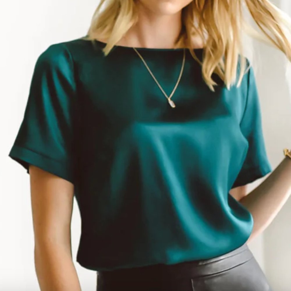 Ravella - Emilia 100% Pure Silk Blouse, Emerald, size S/4